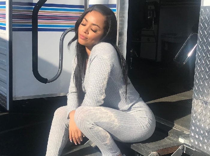 Lauren London Enjoying the sun from vanity-van.